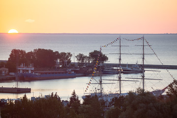 Gdynia aerial view, sunrise over Baltc Sea