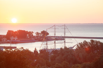 Gdynia aerial view, sunrise over Baltc Sea