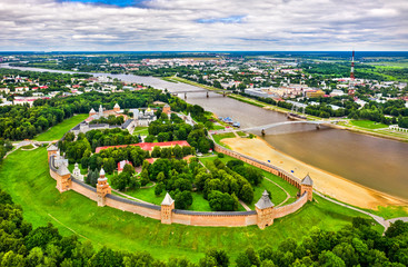 Aerial view of Novgorod Detinets in Russia - obrazy, fototapety, plakaty