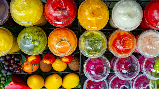  A Wide Selection Of Blended, Frozen Fruit Smoothies Made From Organic Grown Fruits And Juices And Served In Recycled Plastic Containers