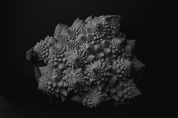 Fractal vegetable cabbage romanescu on a dark background