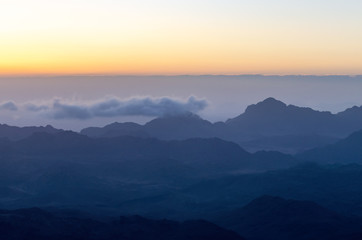 View from the mountain of Moses, a beautiful sunrise in the mountains of Egypt