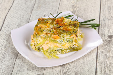 Tasty casserole with salmon and broccoli