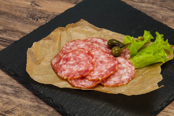 Spanish Salchichon sausage with salad