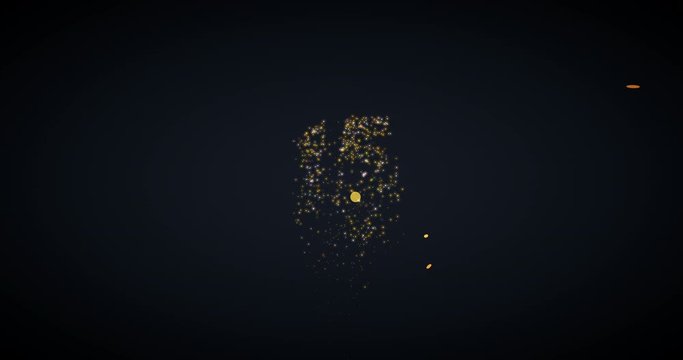 15 years anniversary motion graphic 4K footage with golden color particles and number. Background with alpha channel