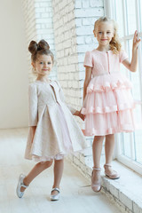 Fototapeta na wymiar Little fashionable girl in a beautiful dress. 