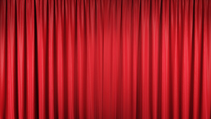 Red velvet curtain or drapes in theater. 3d illustration.