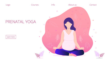 Pregnant yoga concept vector for landing page. Zen relax pose, meditation, self-improvement, controlling mind