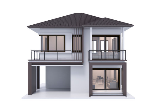 house 3d illustration front view isolate on white background.