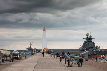 Fototapeta premium July 28, 2019, Russia, St. Petersburg, Kronstadt, parade of the Navy. Warships on the roadstead of Kronstadt.