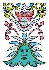 A collection of decorative motifs and comic characters based on medieval and gothic designs