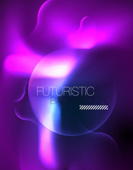 Neon glowing wave lines, blue hi-tech futuristic abstract background template
