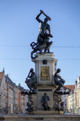 Fototapeta na wymiar Augsburg hercules fountain and sankt ulrich in maxstrasse, unesco world heritage site