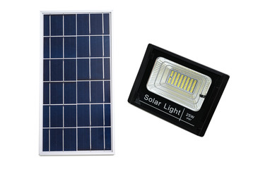 solar panel with LED light for home isolated on white background. This has clipping path.