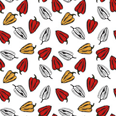 Bell pepper vector seamless pattern. red and yellow pepper on white background