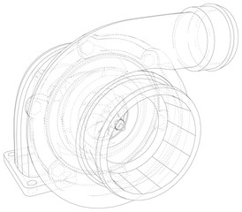 Car Turbocharger line background Isolated. Vector illustration. Tracing illustration of 3d.