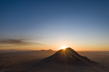 aerial sunset in the mojave desert 