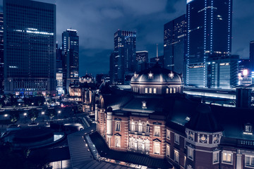 Aug 2019 - Tokyo, JAPAN: Night scene of Tokyo Station, the capital of Japan and the biggest and...