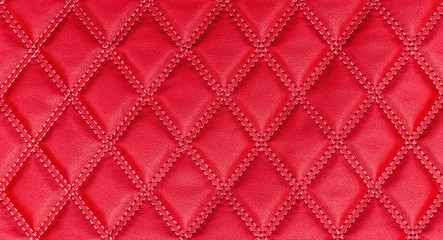 Red leather texture with stitched rhombuses