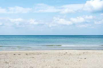 Fototapeta na wymiar Beautiful seascape with sandy beach and beautiful cloudy sky. Nature. Relaxation.