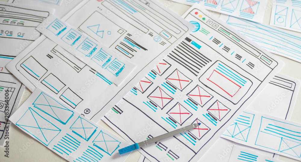 Poster website designer creative planning application developer development draft sketch drawing template l