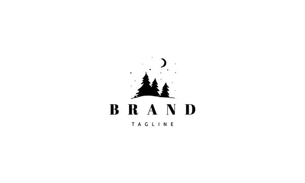 Vector logo which depicts three pine trees under the starry sky.