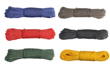 Colorful rope. Paracord, isolated on white background