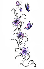 hand drawn floral brunch with butterflies