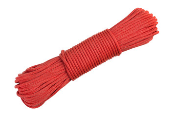 Red cord, paracord, isolated on white background