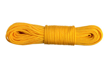 yellow cord, paracord, isolated on white background