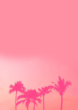 Palm tree silhouette pink pastel sky with copy space summer concept