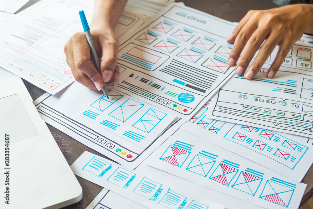 Poster website designer creative planning application developer development draft sketch drawing template l
