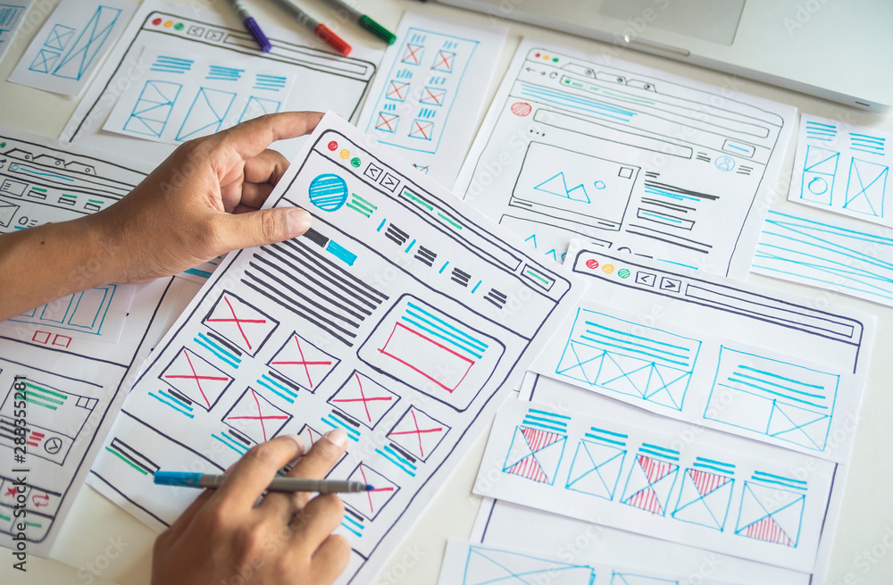 Poster website designer creative planning application developer development draft sketch drawing template l