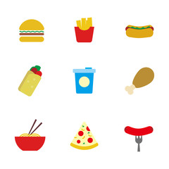Fototapeta na wymiar Set of fast food vector with simple flat design such s burger, fries and more suitable for icon or illustration 