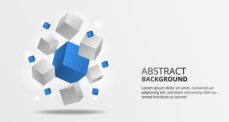 3D cube blue and white block box abstract construction background