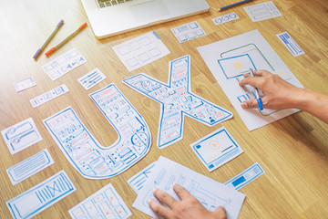 ux designer creative prototype Graphic planning application development for web mobile phone . User experience concept.