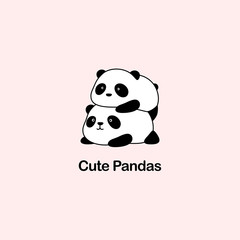 Vector Illustration / Logo Design - Cute funny fat baby cartoon giant panda bears, one panda lie on another panda © lujunxu
