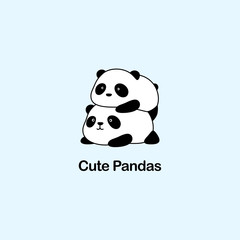 Vector Illustration / Logo Design - Cute funny fat baby cartoon giant panda bears, one panda lie on another panda