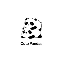 Vector Illustration / Logo Design - Cute funny fat baby cartoon giant panda bears, one panda lie on another panda © lujunxu