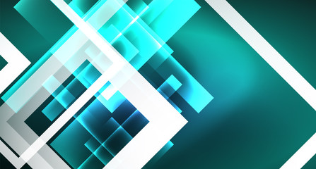 Fototapeta premium Neon glowing techno square rectangle lines, blue hi-tech futuristic abstract background