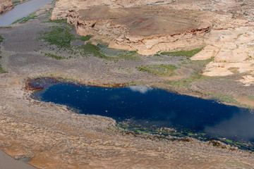 Glen Canyon National Recreation Area overlook of the Colorado River and white, yellow and red rock formations