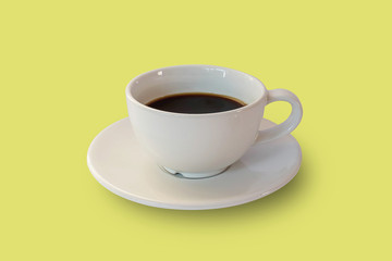 white coffee cup isolated on a yellow background with clipping path