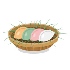 Korean traditional  rice cakes and pine needles in a basket