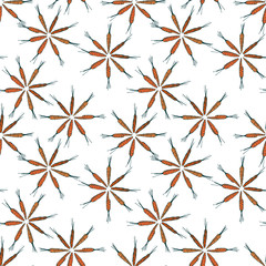 Flower shaped carrot seamless pattern. Vector graphics. Colorful carrots on a white background