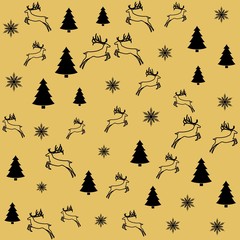 Golden New Year seamless pattern for gift wrapping or cards for the holidays. Easy style in one line, hipster style.