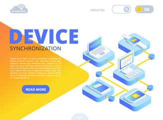 isometric vector image  on a white background, innovative communication technologies and synchronization between digital devices, a smartphone next to a laptop and other digital gadgets
