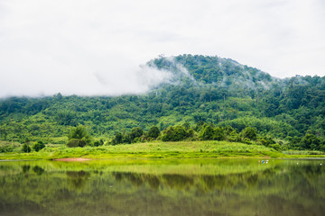 Beautiful landscape view lake of reservoir.Thailand.