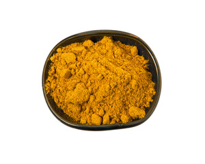 Turmeric Powder on Isolated White Background. View from above. Flat lay.