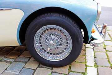 blue and white classic car from the fifties