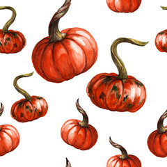 Seamless pattern with handpainted watercolor pumpkins. Autumn design. Halloween, thanksgiving day. can be used as print on textile, banner, ads.